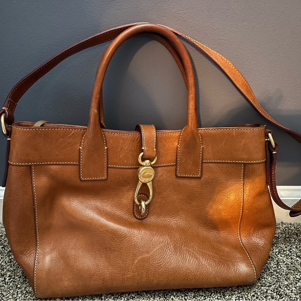 Dooney & Bourke Florentine Brown Leather Satchel with J hook clasp
